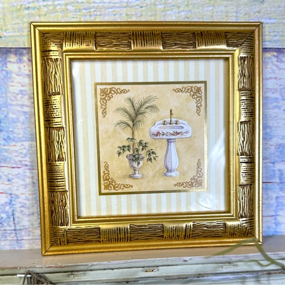 3 VINTAGE GOLD FRAMED PALM TREE NAUTICAL COASTAL BATHROOM PICTURES Bundle Bamboo - Picture 13 of 14